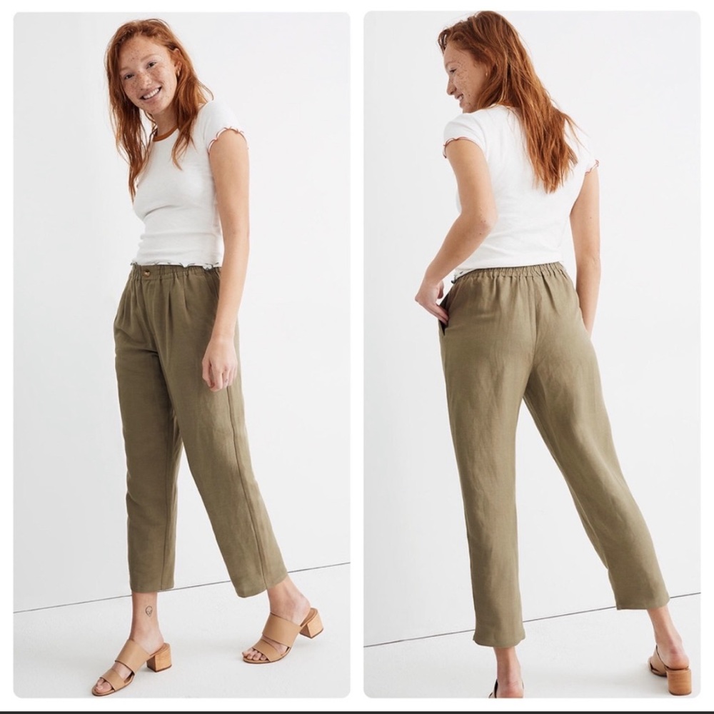 Madewell Linen Blend Track Trousers Green Small